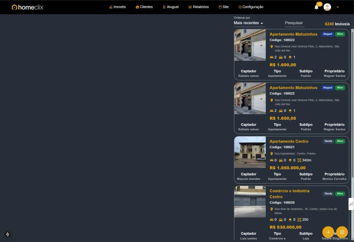 Interface do HomeClix
