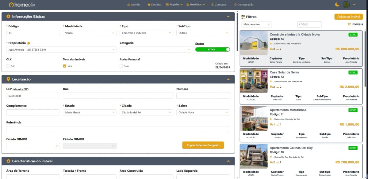 Interface do HomeClix