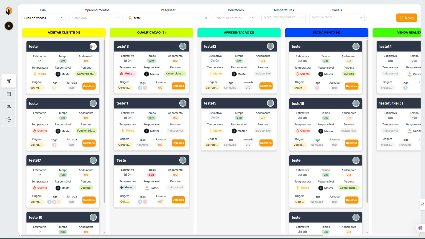 Screenshot do sistema de CRM