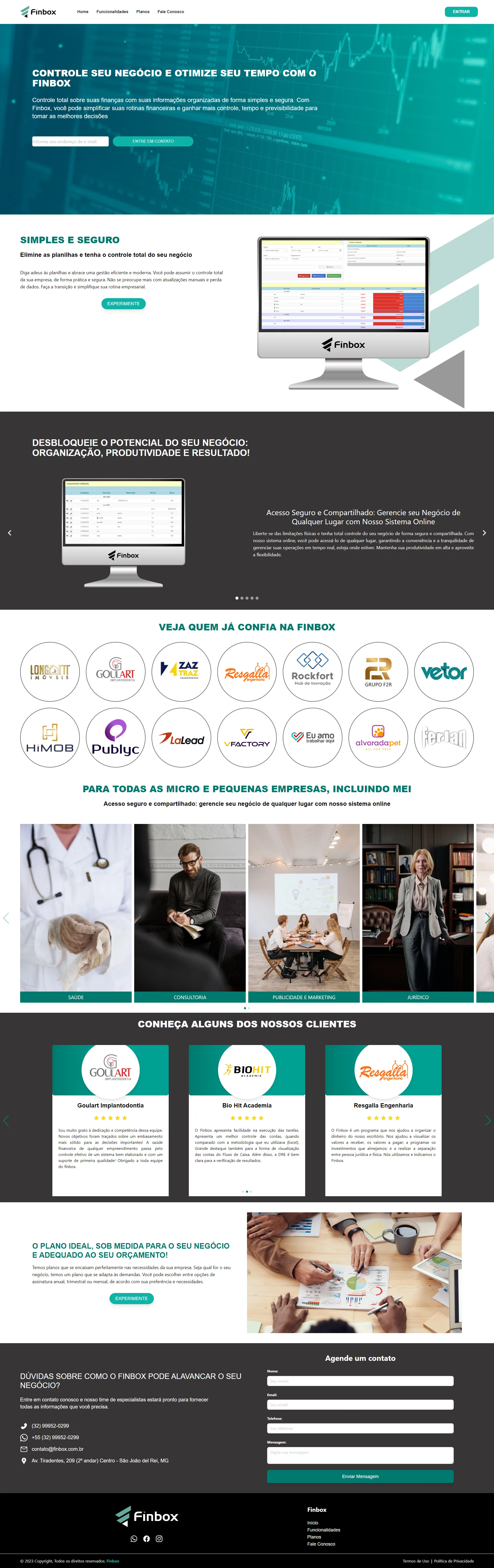 Interface do sistema Finbox