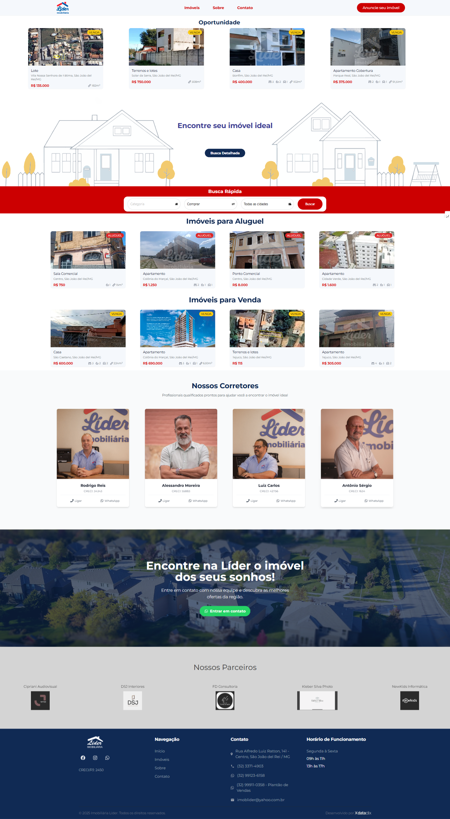 Screenshot do site da Imobiliária Lider