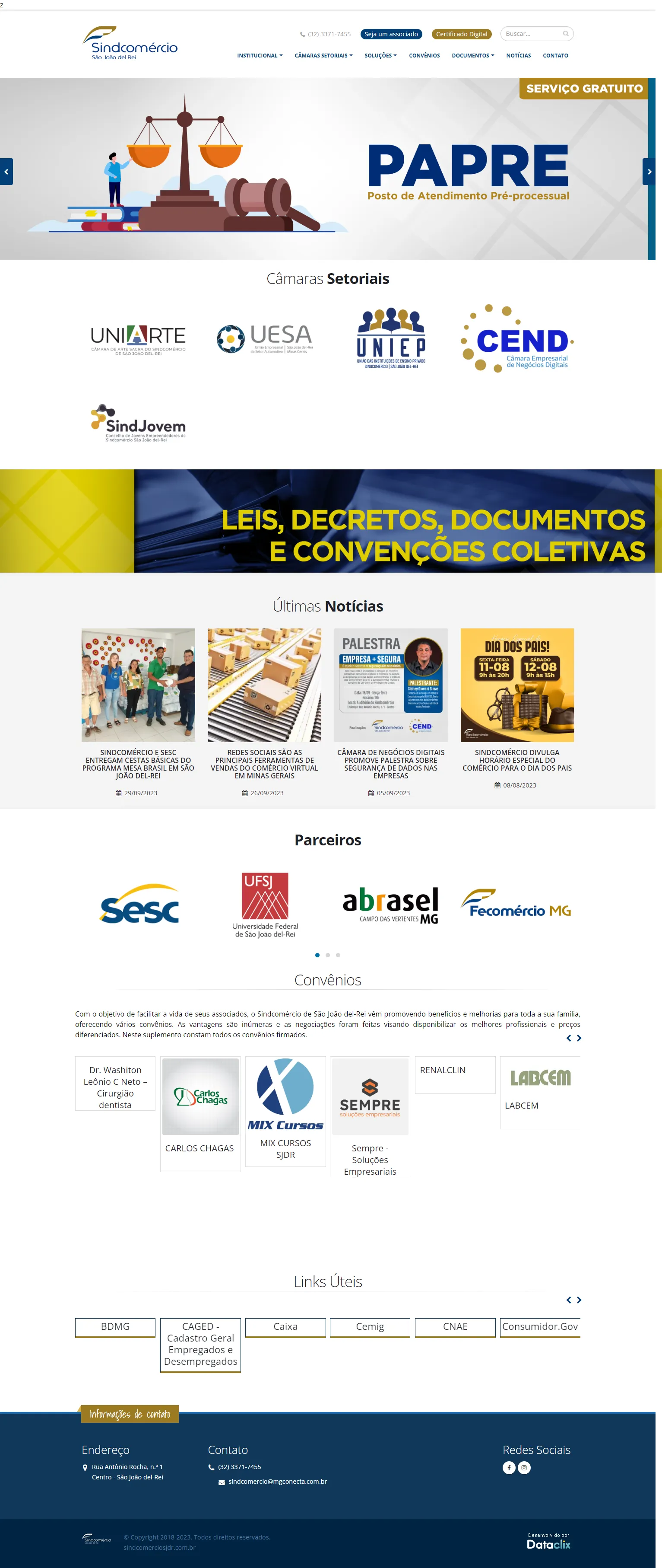 Website do Sindicomércio SJDR