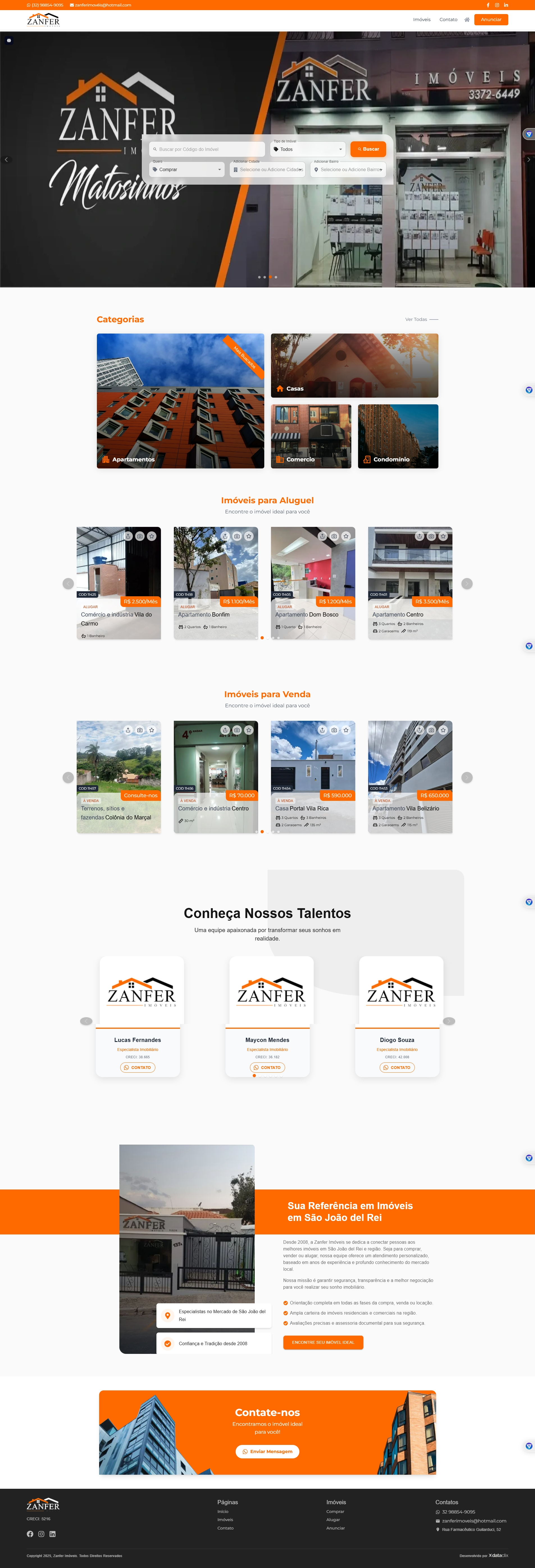 Screenshot do site da Imobiliária Zanfer